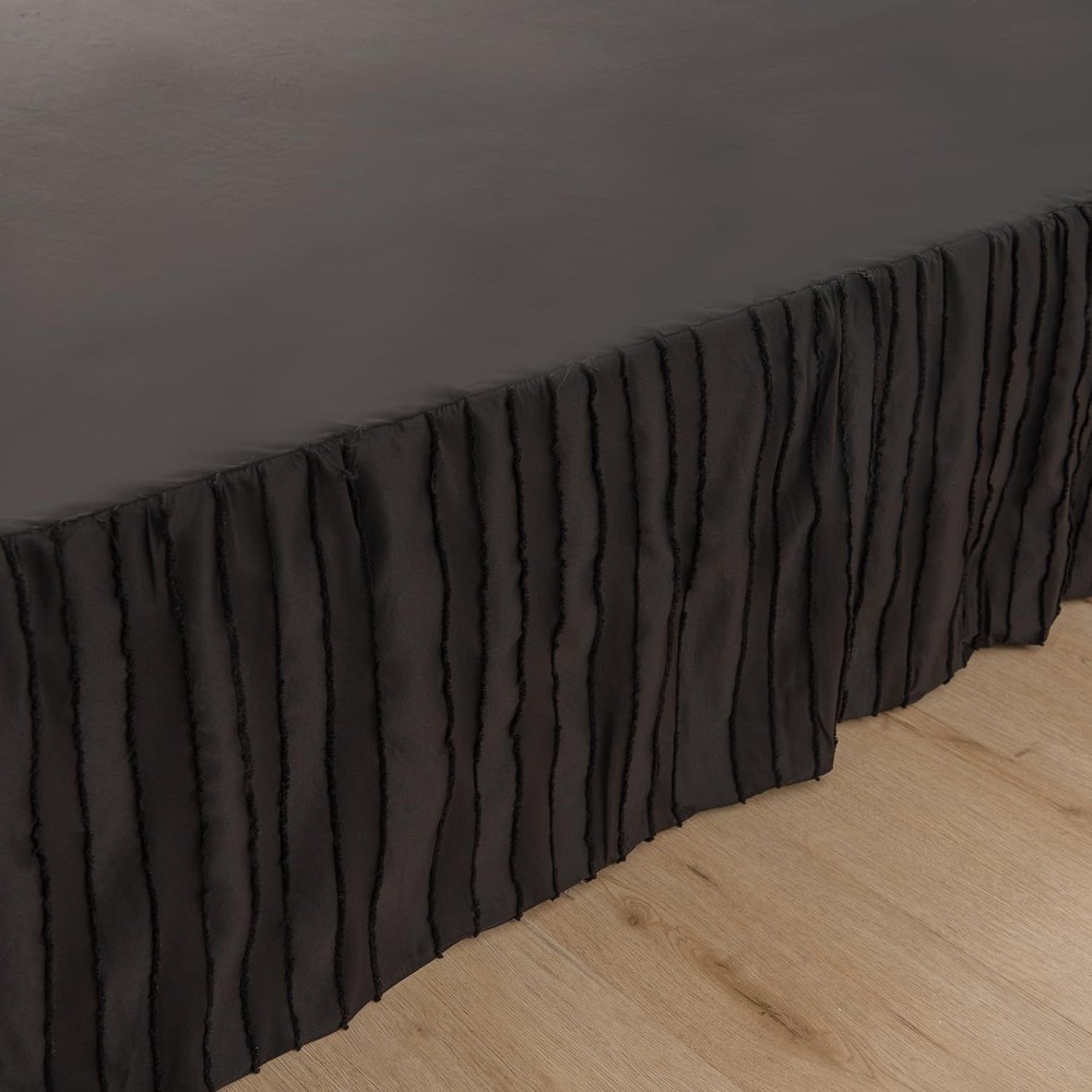 King Size Ruffled Bed Skirt 18" Drop Split Corner Striped Boho Tufted Platform