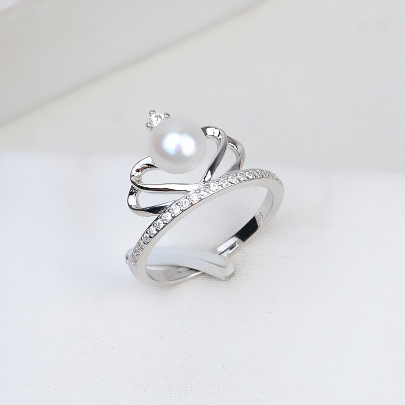 Sterling Silver Pretty Crown DIY Ring Setting for Pearl Mounting Semi Mount Base