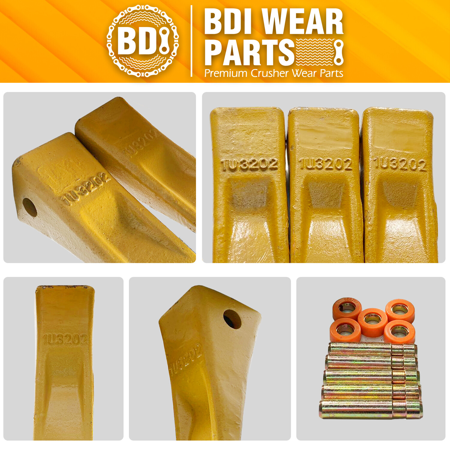 1U3202 J200 Excavator Bucket Teeth with Pins 8E6208 Retainers 8E6209 - 5 Pack