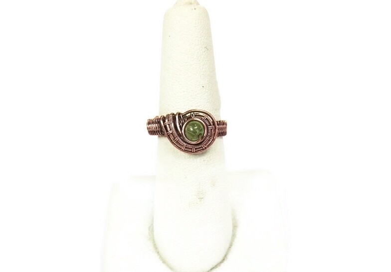 Peridot Adjustable Ring, Woven in Copper Wire