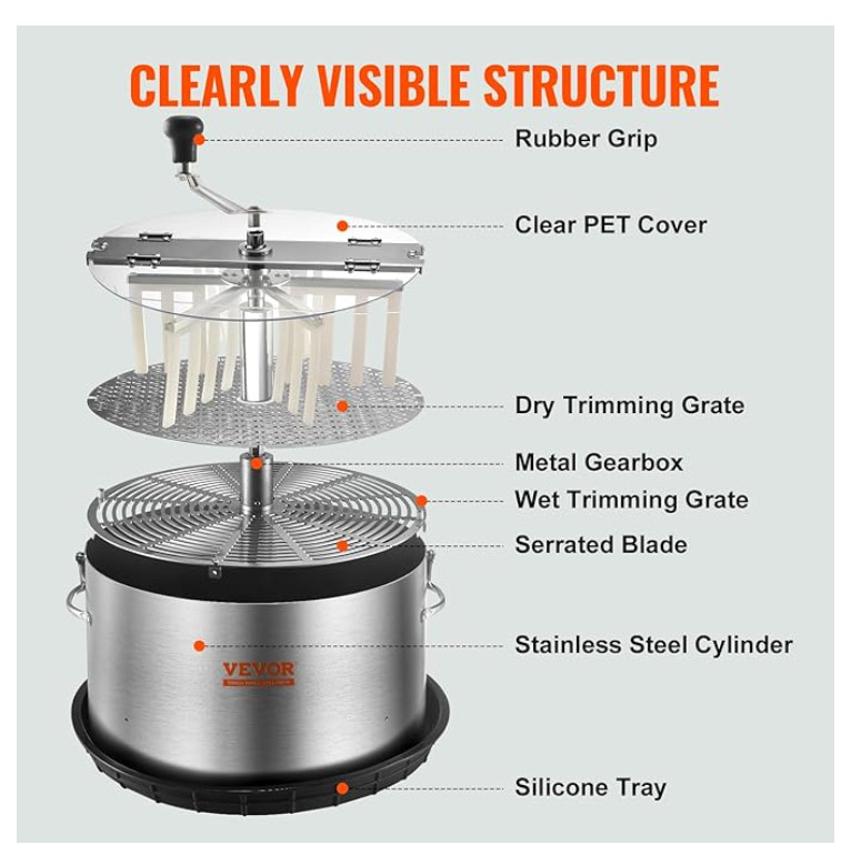 VEVOR Bud Leaf Trimmer 16 inch Stainless Steel Manual Bud Trimmer Machine