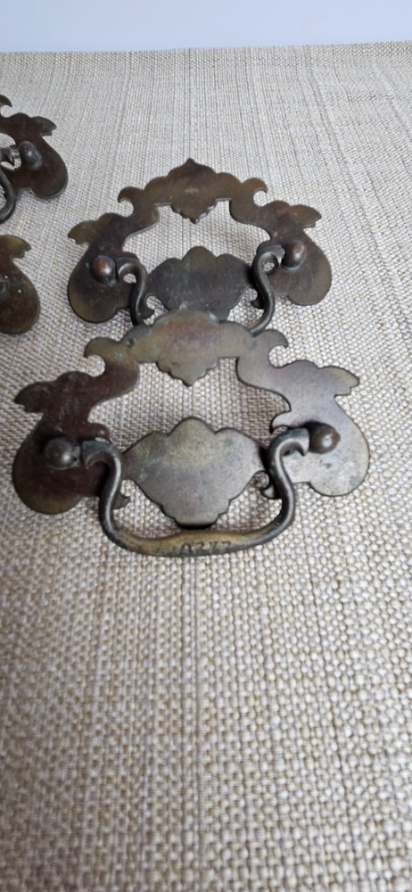 Vintage Chippendale Batwing Drawer Pulls Set 11 Brass 2 Sizes