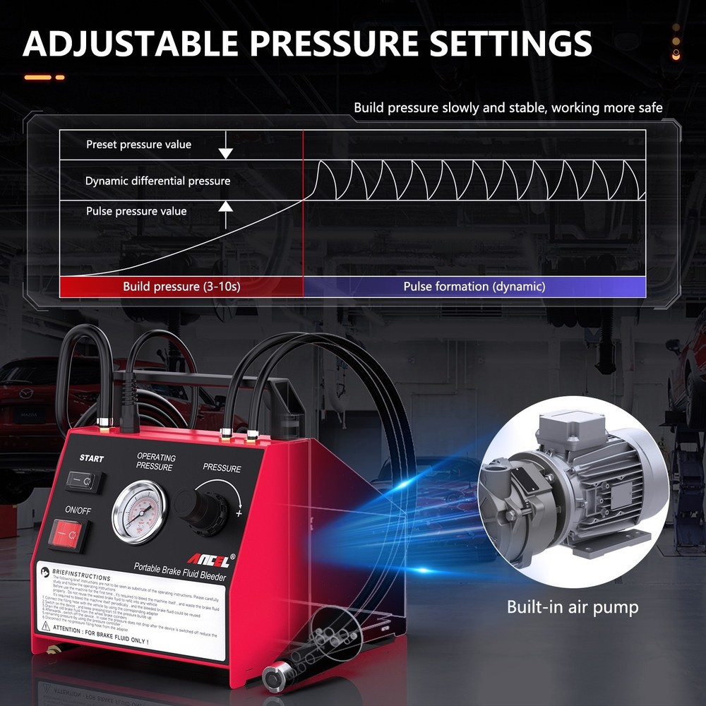 ANCEL BR2000 Portable Brake Fluid Bleeder One-Click Exchange Adjustable Pressure