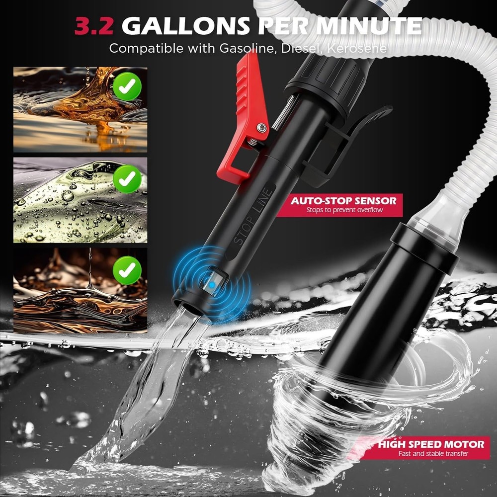 Automatic Fuel Transfer Pump with Auto-Stop Sensor(3.2 GPM), Battery Operated