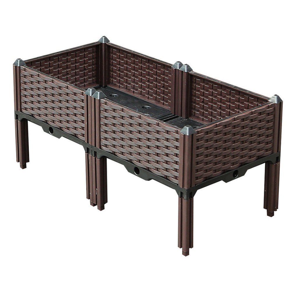 32" X 16" Dark Brown Heavy Duty Plastic Rectangular Self Watering Raised Gard...