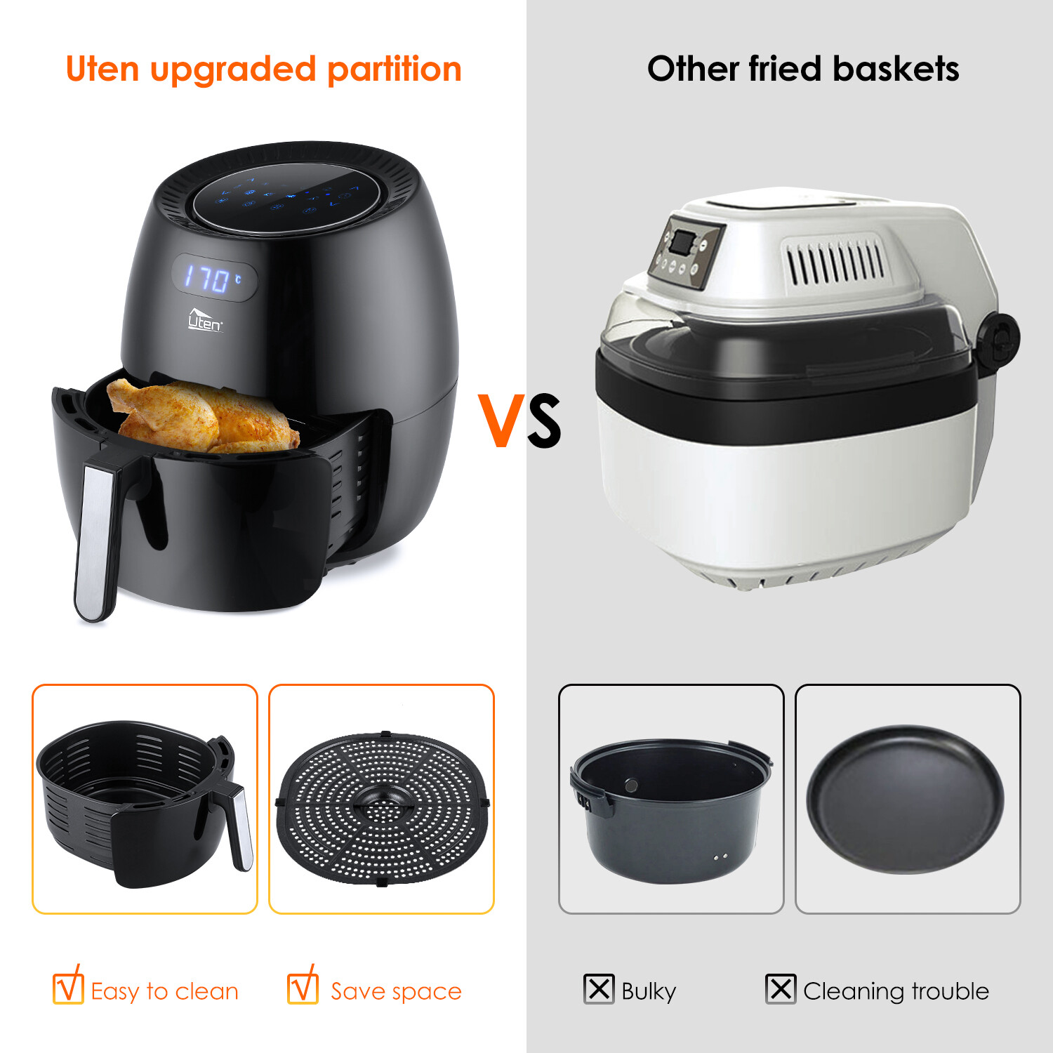 UTEN Large Air Fryer XXL 1700W 5.8QT/6.9QT Oven Hot Electric Air Fryer Cooker US