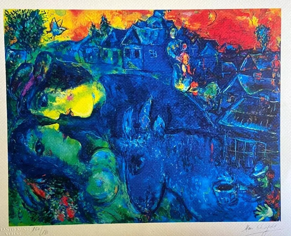 Marc Chagall Lithograph "The Blue Village" Original COA Signed Numbered