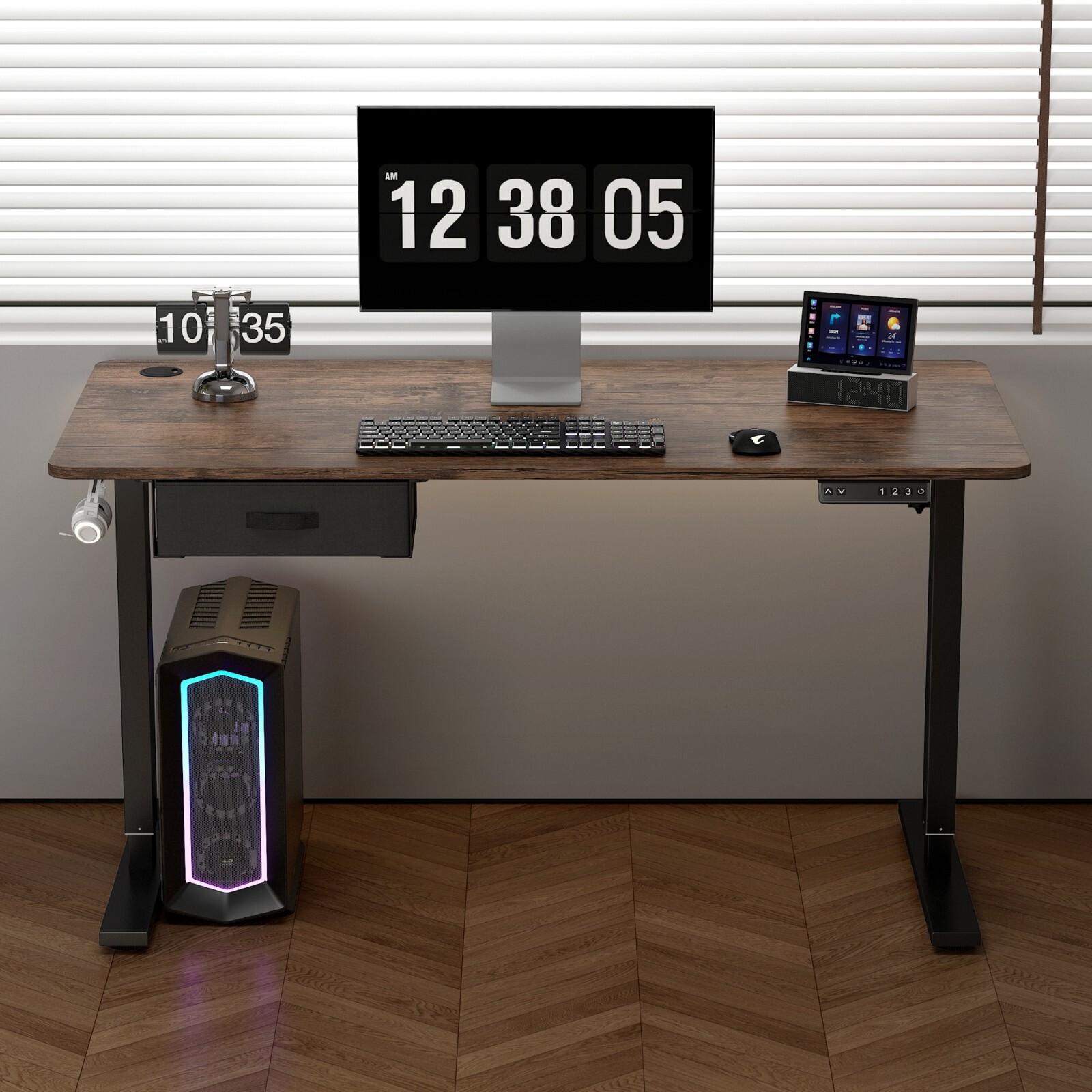 Height Adjustable Electric Standing Desk w/ USB A-Charging Port and Desk Drawer