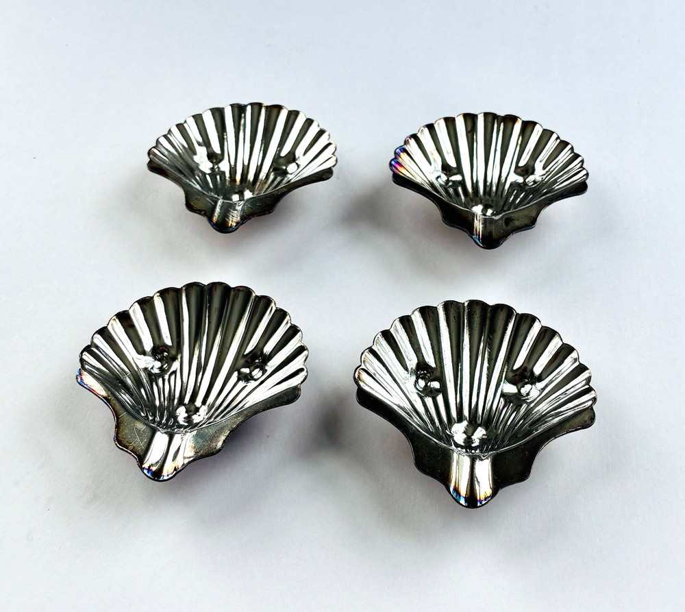 Lot of 4 Vintage Silver Plate Stackable Spoon Rest Dish Shell Seashell Footed