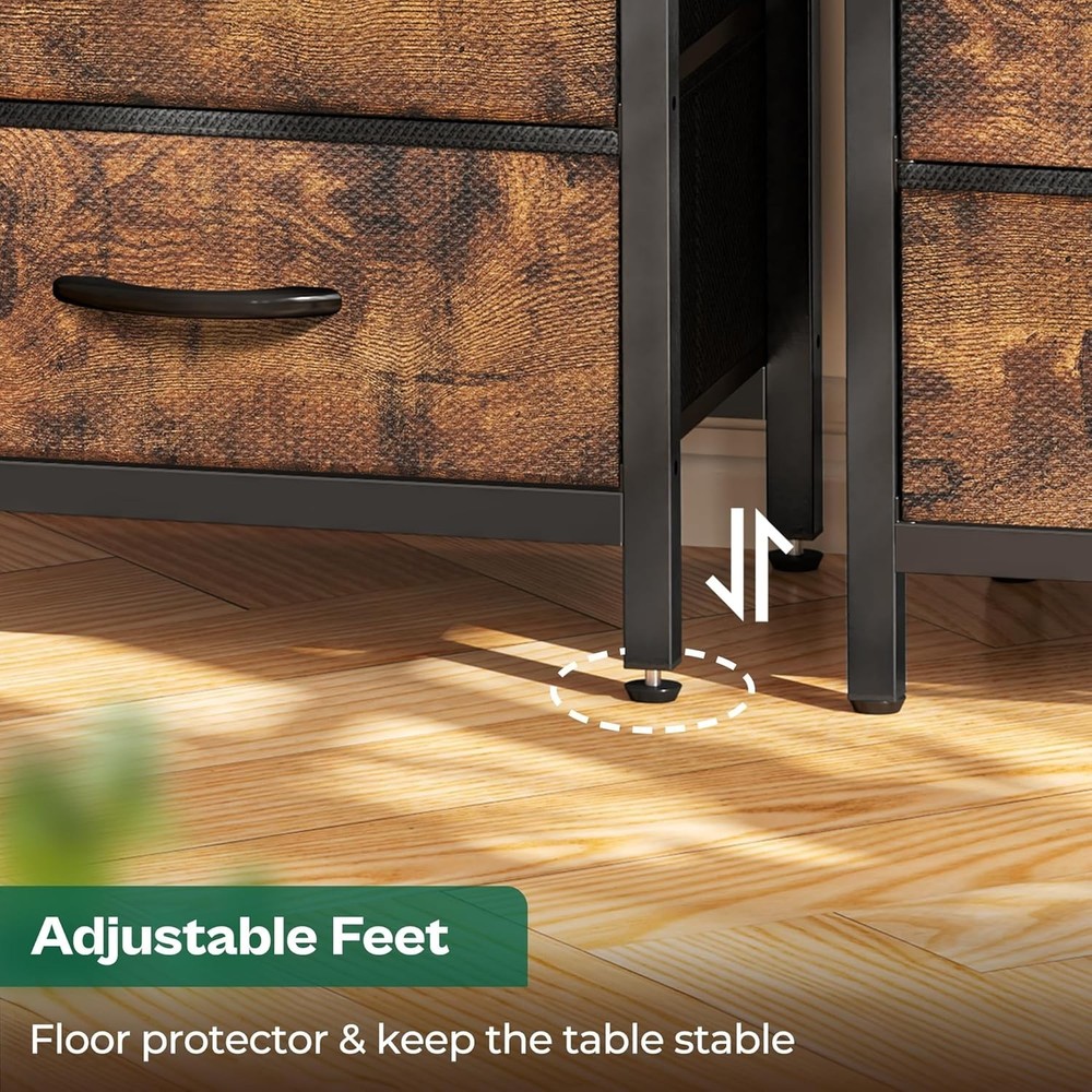 Stylish Bedside Table with Charging Outlet & Ample Storage - Rustic Brown Finish