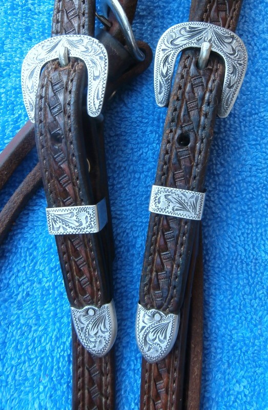 Vintage Basket Stamp Brow Knot Headstall Sterling Silver Overlay Fleming Buckles