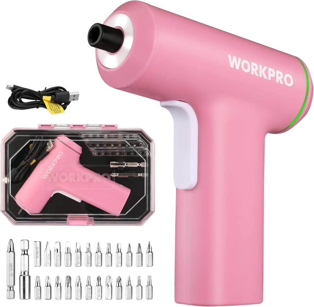 Efficient Pink Cordless Screwdriver - LED Light & Smart Control for Easy Repairs