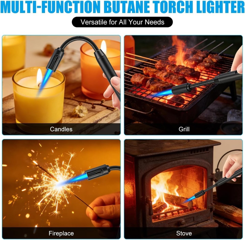 Long Grill Lighter,Refillable Butane,Windproof Flexible with Visual Fuel Wind...