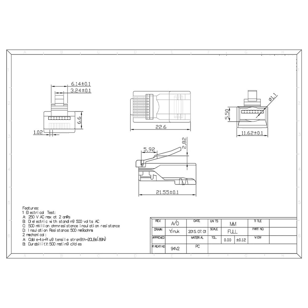 100-Pack RJ45 Cat6 Pass Through Connector RJ45 Modular Plugs for Solid or Str...
