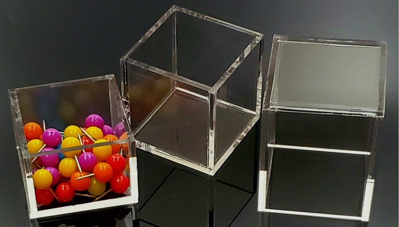 4x4x3 Clear & Colorful Acrylic Display Boxes Decorative Cube Stands, Tray Bin