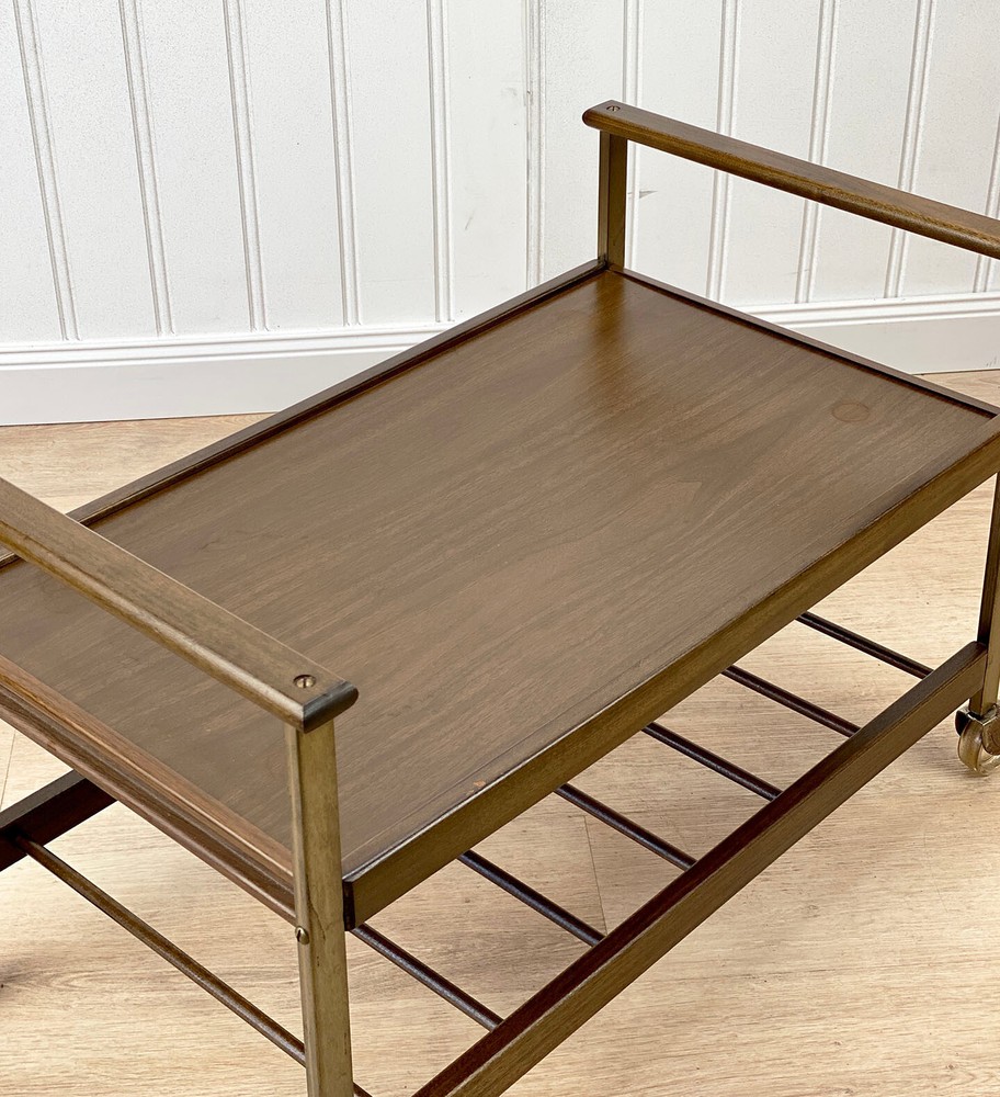 Mid-Century Modern Walnut Liquor Bar Cart Server