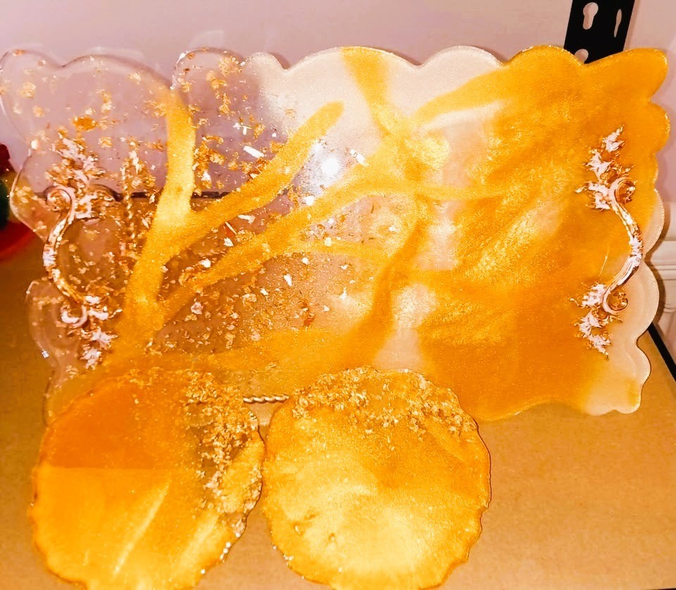 Large Geode Style Hostess Serving Tray Set