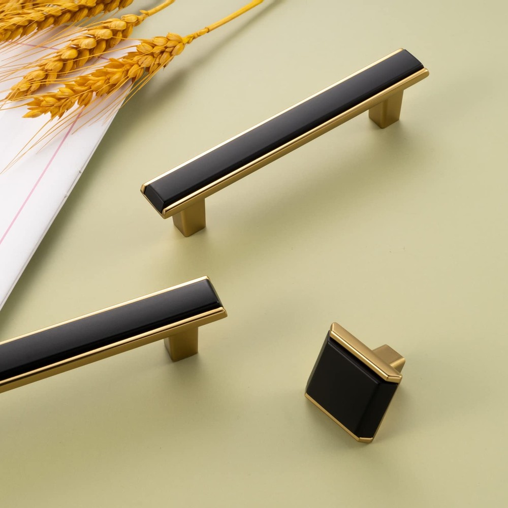 Black and Gold Cabinet Knobs Square Pull Cabinet Handles Size 1-1/4 inch | Pa...