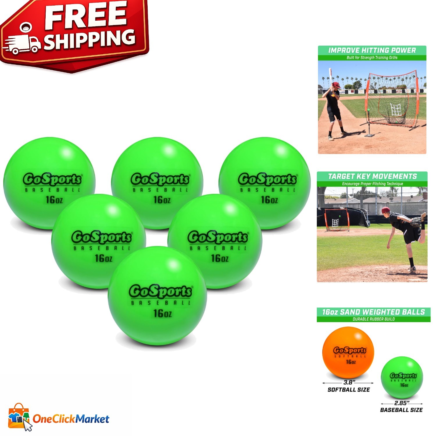 Gosports 2.8'' Weighted Training Balls - Enhance Power for Baseball & Softball