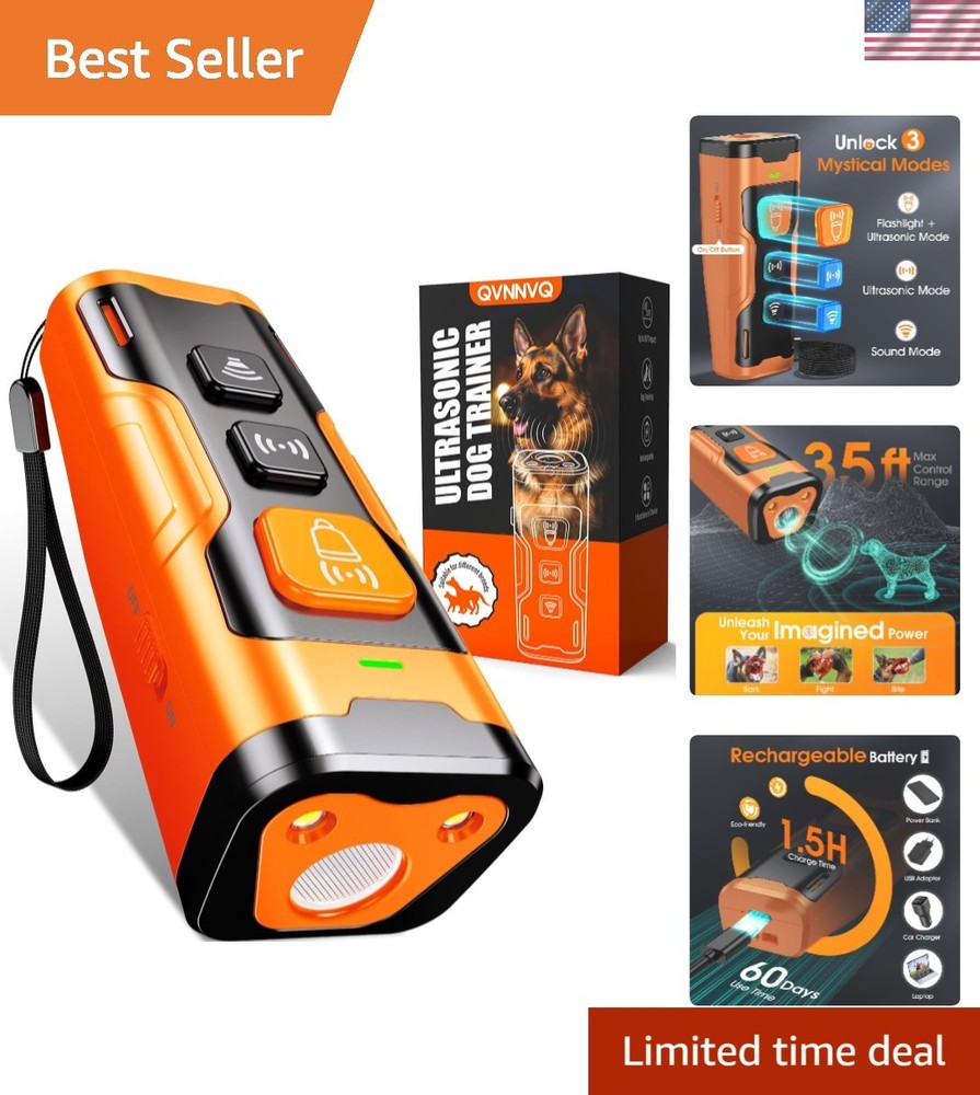 Humane Ultrasonic Bark Deterrent - 50ft Range, 4 Modes for Quieter Homes