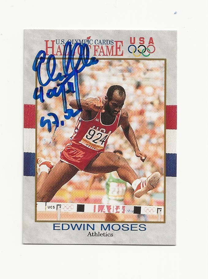 EDWIN    MOSES       USA      AUTOGRAPHED   CARD