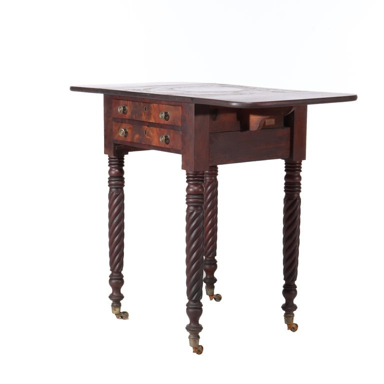 Sheraton Flame Mahogany 2 Drawer Drop Leaf Work Table c1830
