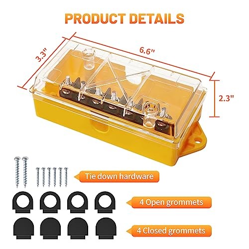7 Way Trailer Wire Junction Box Clear Cover Color-Coded 7 Pin Terminal Studs,