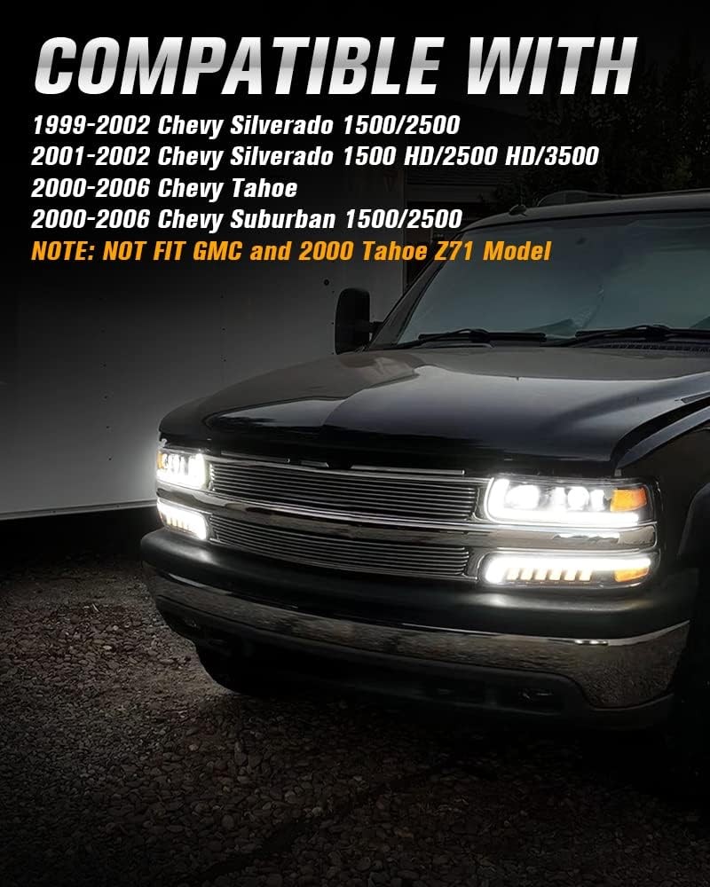 LED Headlights Assembly Headlamps Replacement Compatible with 1999-2002 Chevy Si