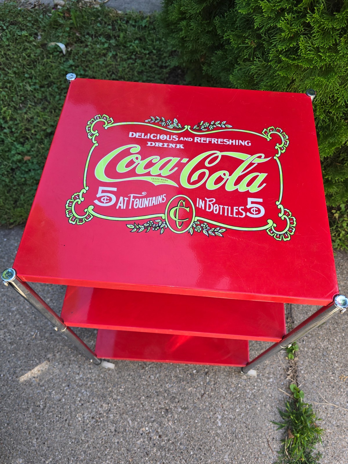 Vintage Metal Display Coca Cola Retro Kitchen Rolling Cart Collectible