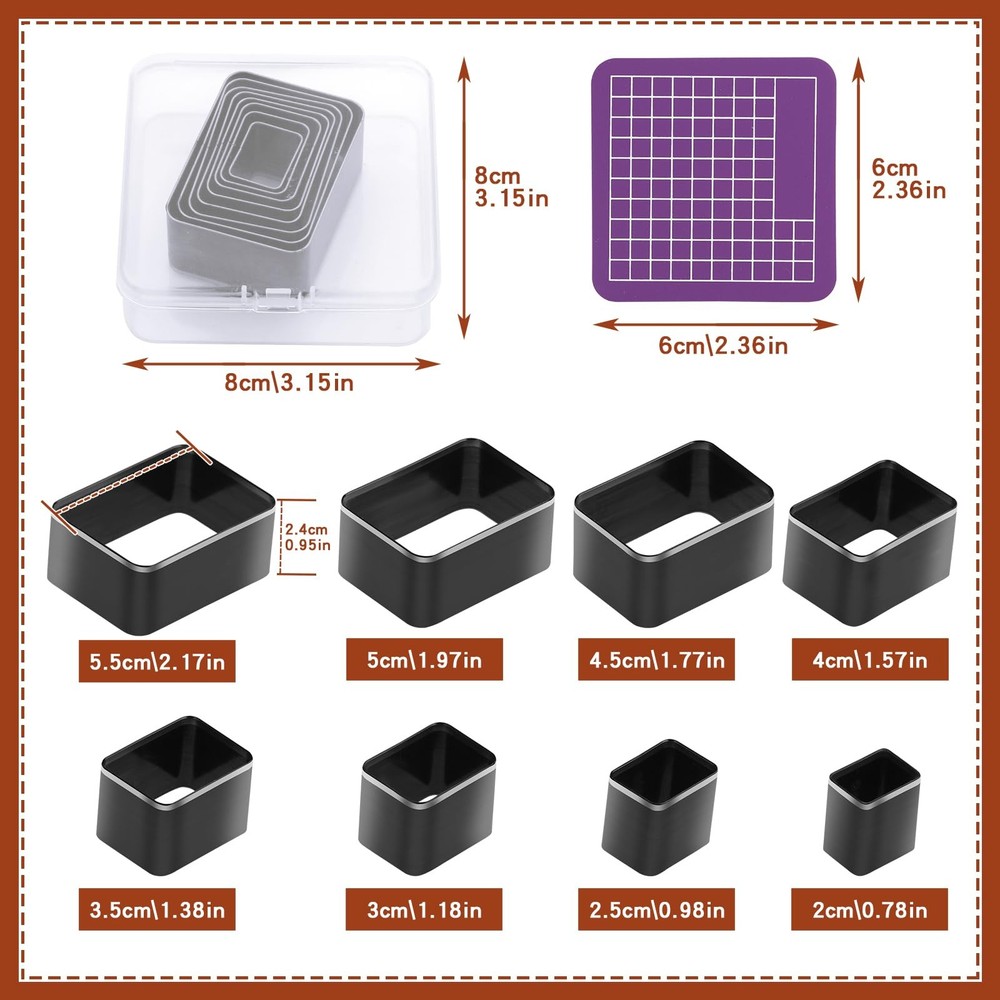 8 Pcs Leather Rectangle Shape Cutter Tool Set, Punching 8 Rectangle, 1