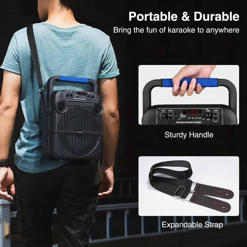 JAMELO Portable Bluetooth Speaker with Wireless Microphone Karaoke System