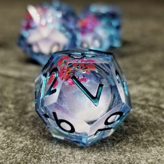 Sage's Flowered Souls Liquid Core Sharp Edge Resin Dice Set