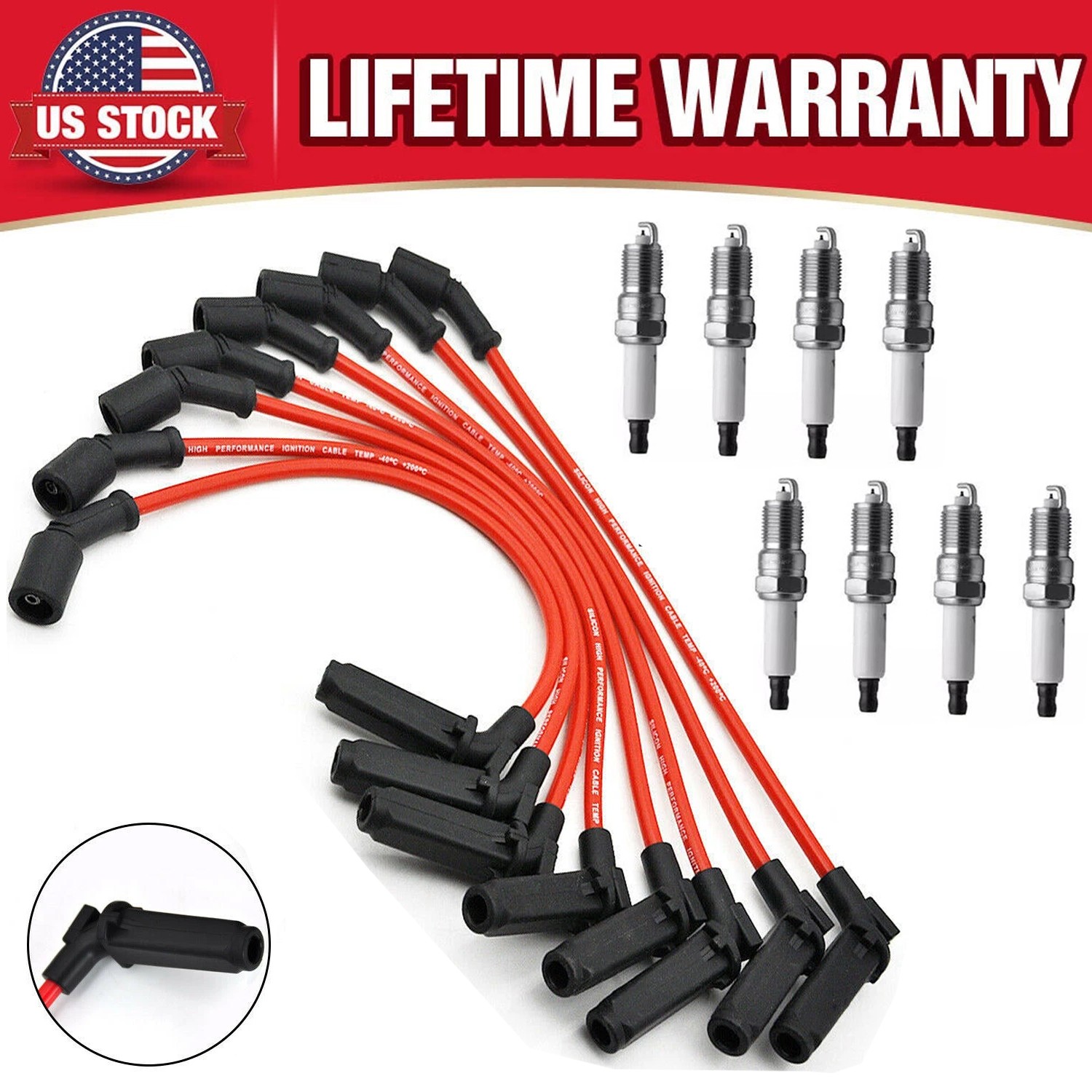 8pcs High Performance Spark Plug Wires Set for Chevy GMC 4.8L 5.3L 6.0L V8