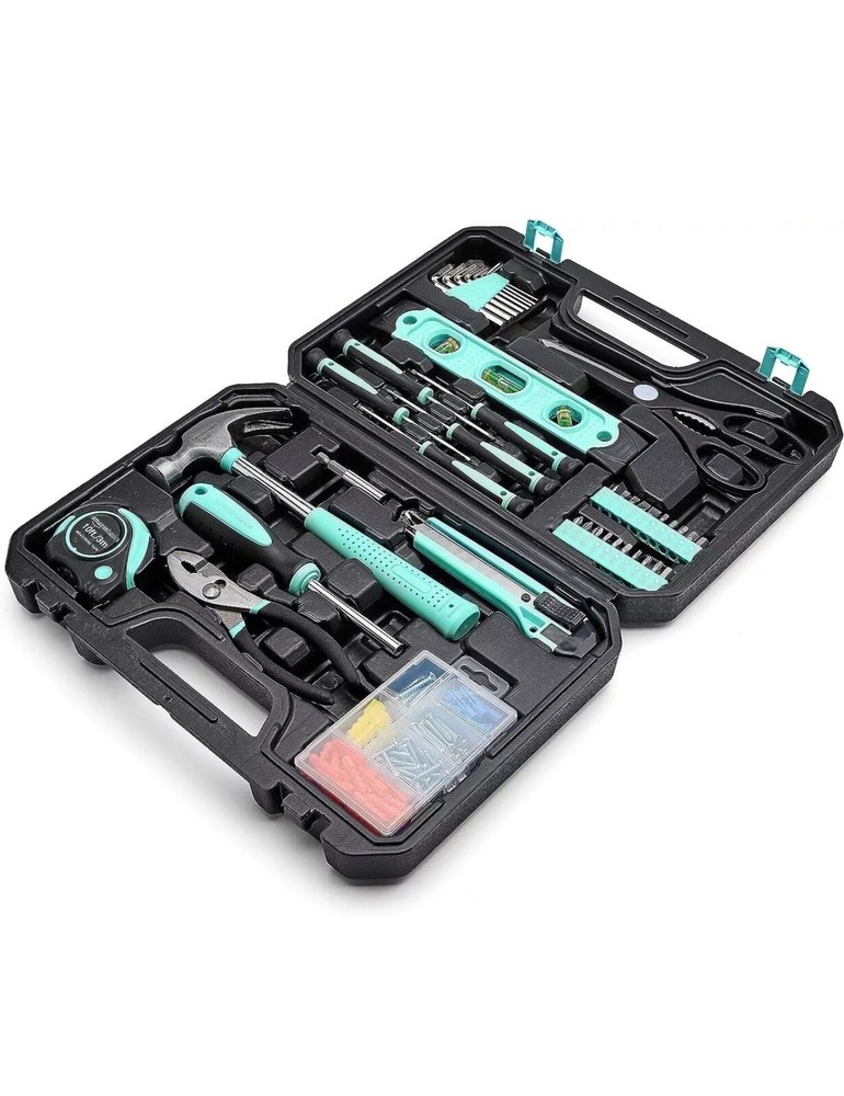 Amazon Basics Household Tool Kit With Storage Case, 142 Piece, Turquoise  NEW!