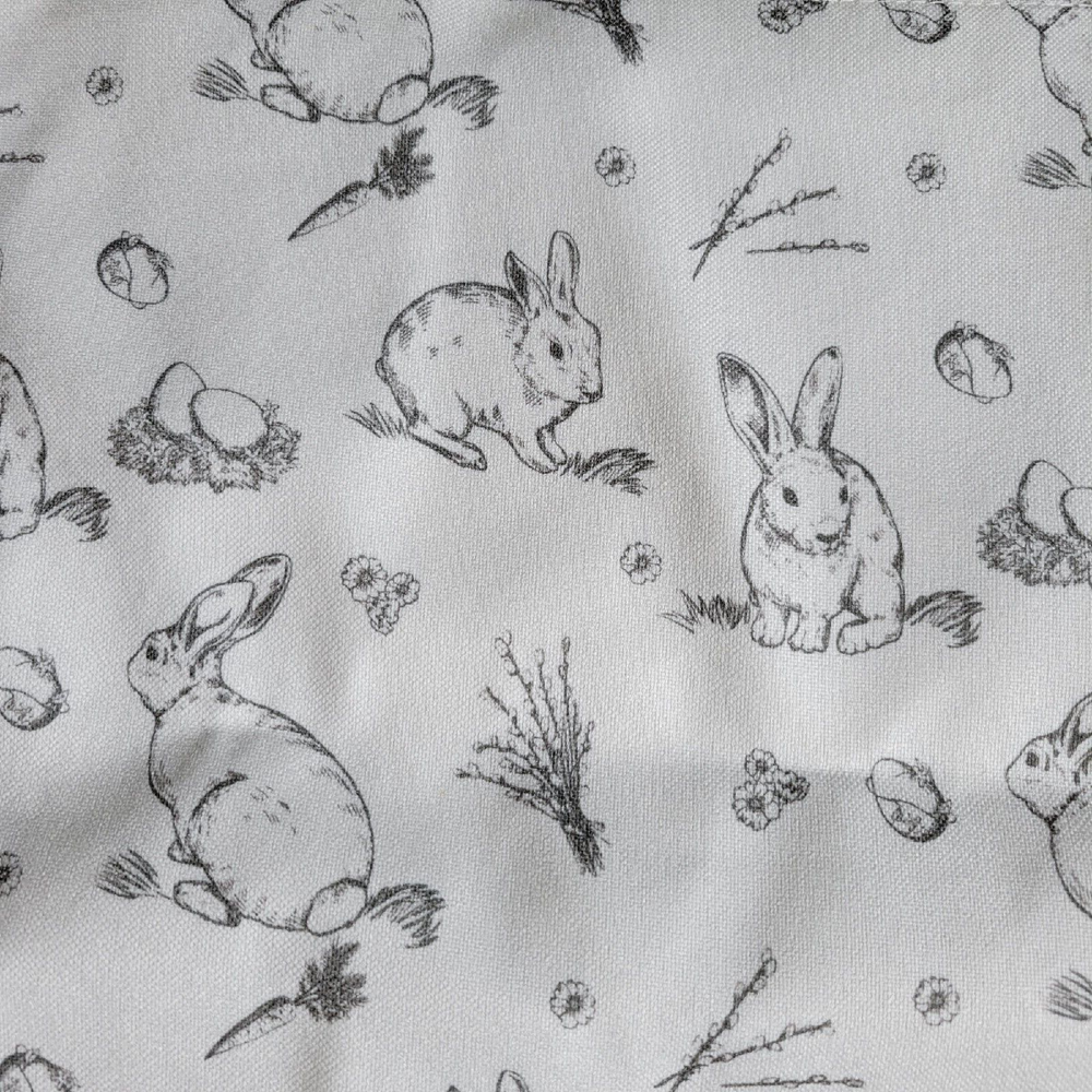 Fabric Rectangular Table Runner Gray Off White EASTER BUNNIES 70x12.5" Approx.
