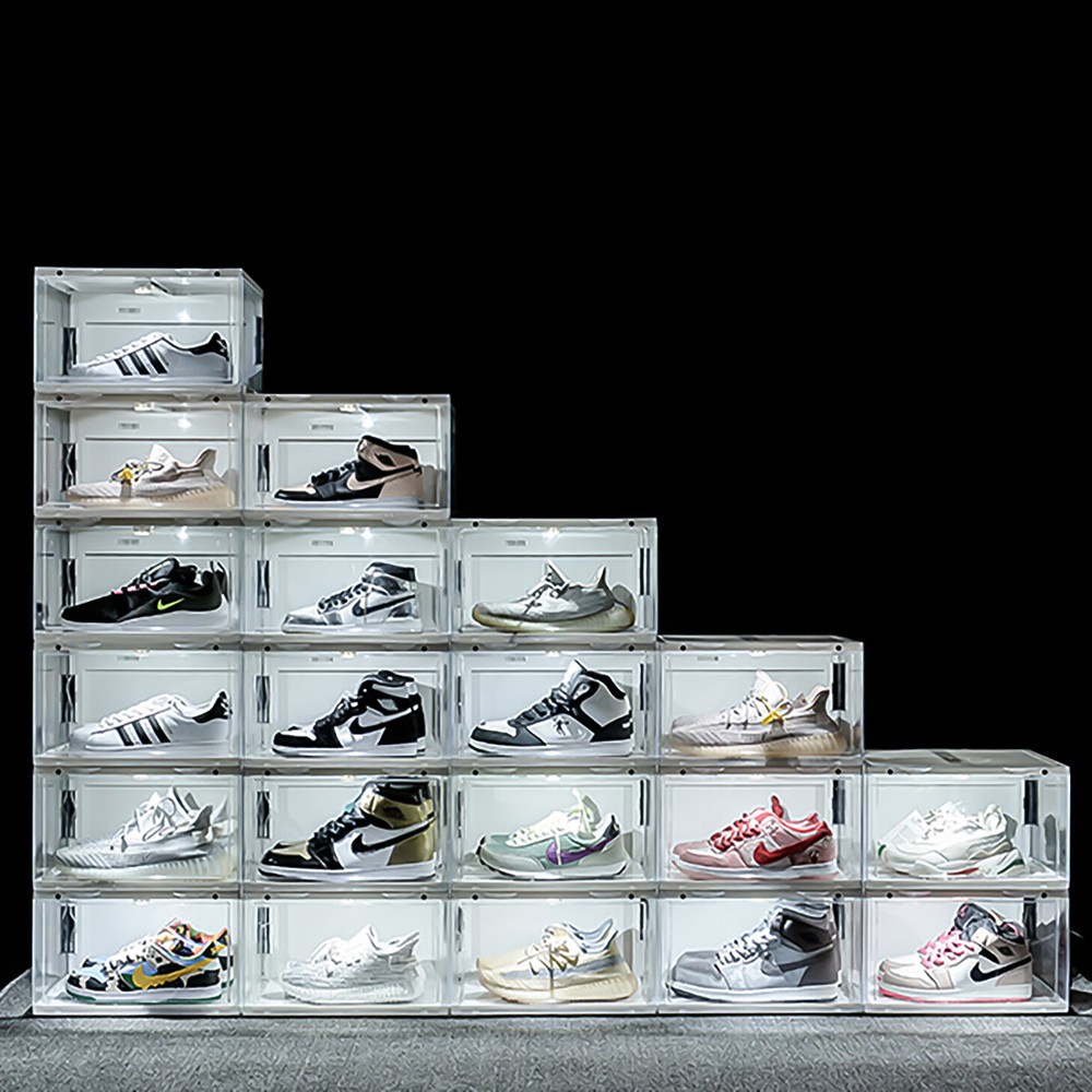 1Pc/4Pcs LED Shoe Box Drop Side Stackable Light Up Sneaker Display Storage Cases
