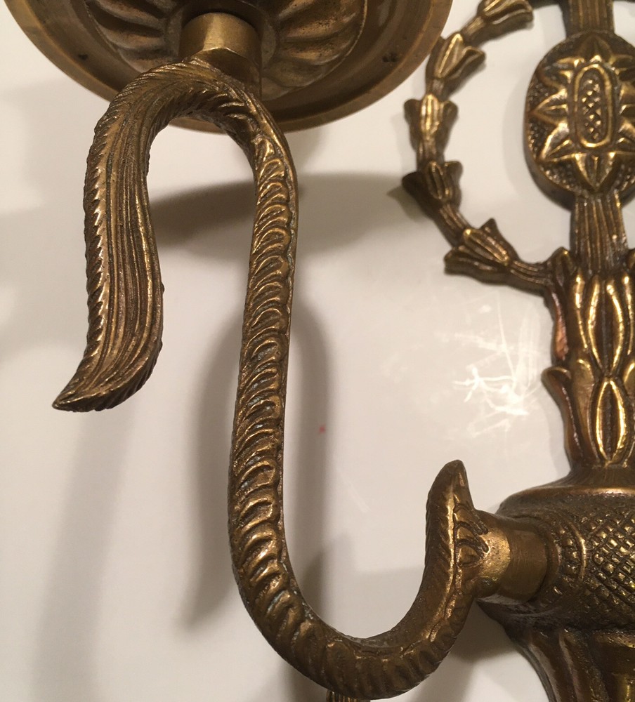 Large Ornate Brass Wall Sconce Two Candleholder