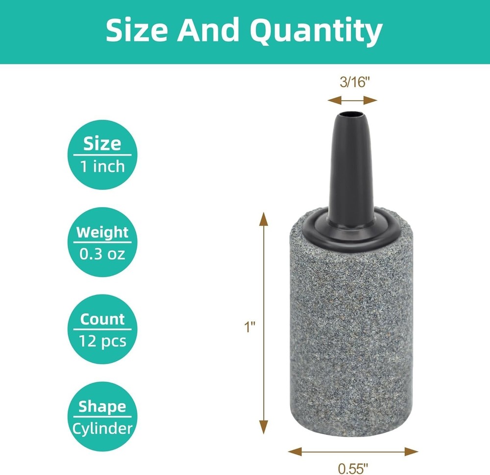 Efficient 1-Inch Air Stones for Aquariums - Durable Bubble Diffusers, 12 Pieces