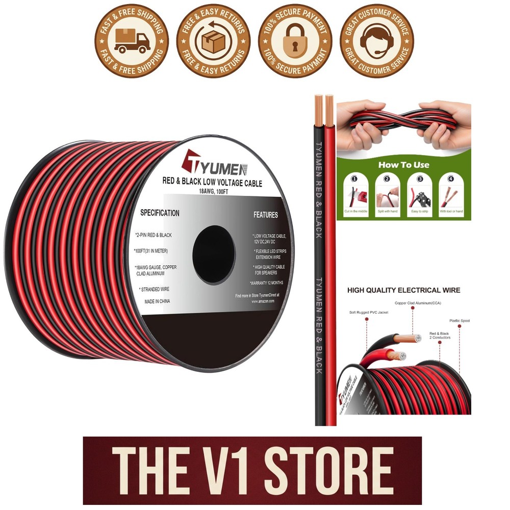 Flexible 18 Gauge 100FT Wire for Low Voltage LED Strips & Electrical Tasks