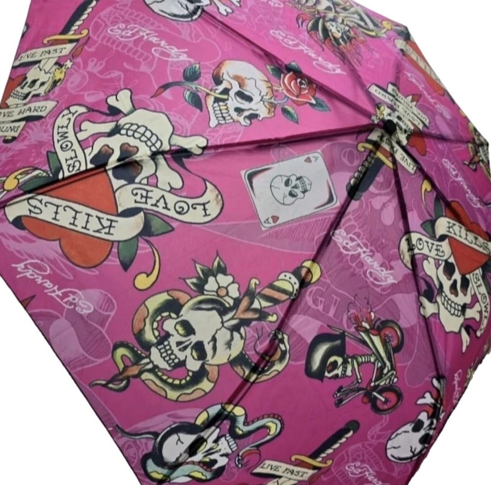 Ed Hardy Red & Pink Skull compact Umbrella