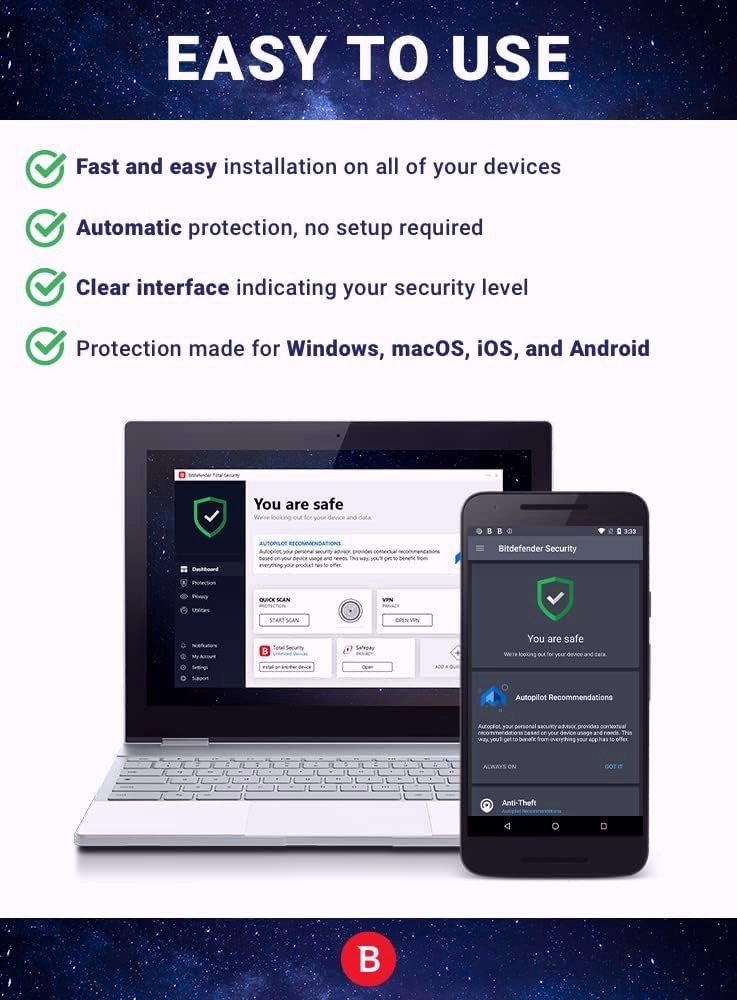 Bitdefender Total Security 2026 - 2 Years 10 Devices - Windows, Mac, Android