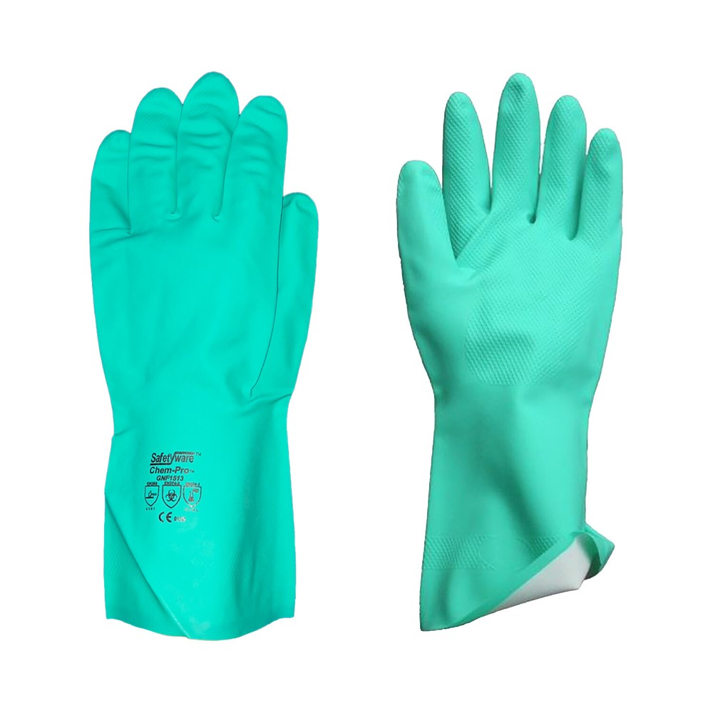 Safetyware Chemical Resistant Flocklined Nitrile Kitchen Dishwashing Work Gloves