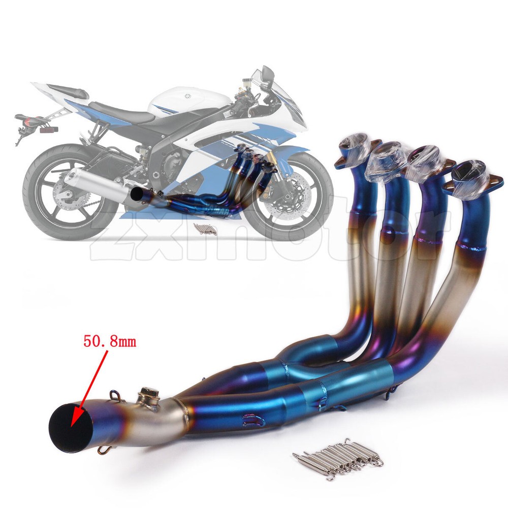 Motorcycle Header Mid Pipe Link Exhaust System For Yamaha YZF-R6 2006-2023 Blue