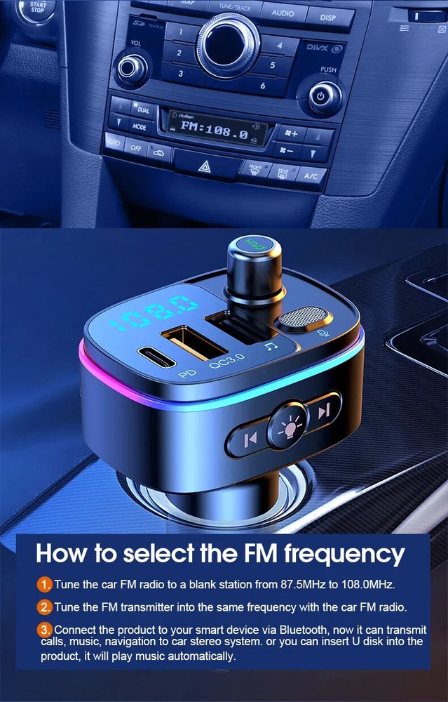 FM Transmitter Wireless Bluetooth Car Kit Radio Adapter USB Type C Charger Call