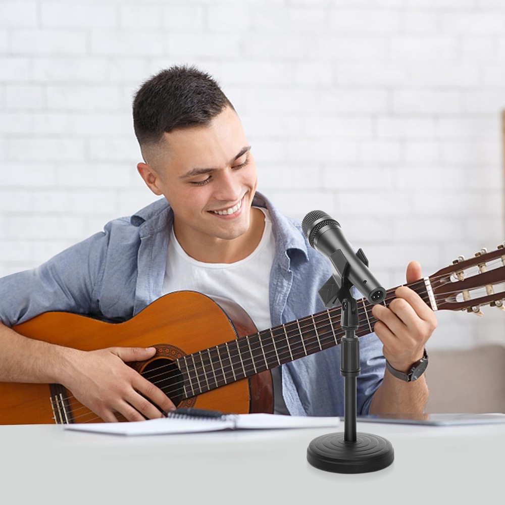 Desk Mic Stand - Upgraded Adjustable Table Microphone with M, Black
