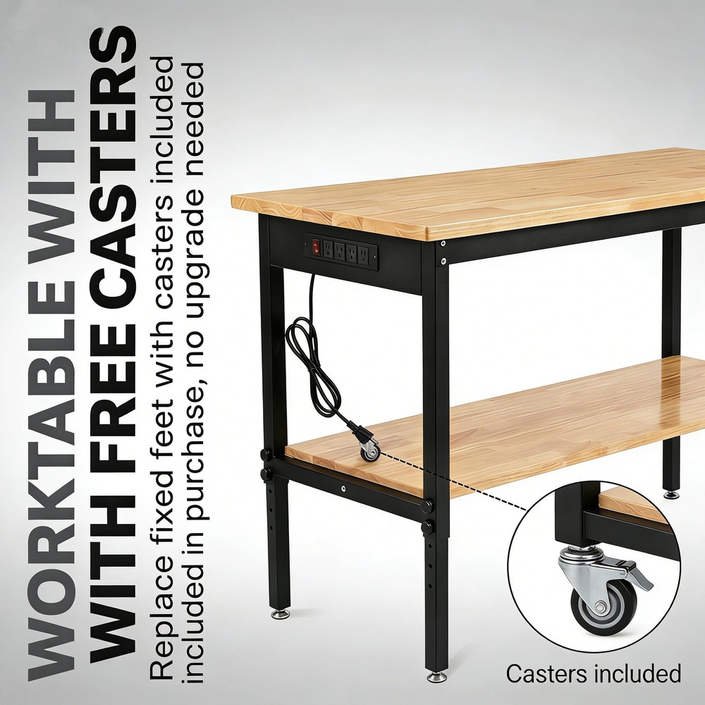 Workbench with Power Outlets & USB, 2500LBS Capacity, Adjustable Height, 60"x24"