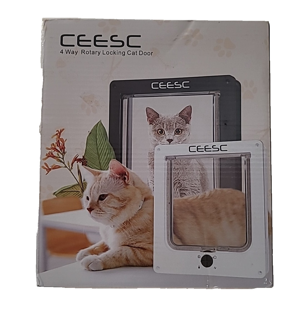 CEESC Size M Black 4-Way Rotary Locking Cat Door Open Box Complete