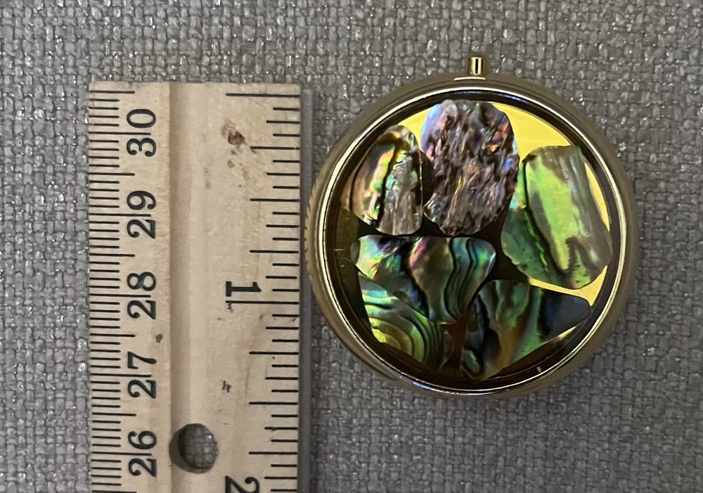 Pill Box Iridescent Gold Circle with Removable Plastic Tray