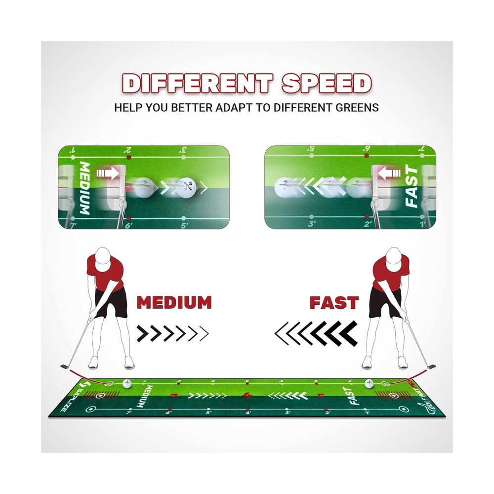 SAPLIZE Two-Speed Golf Putting Practice Mat with Putting Alignment Mirror, 20...
