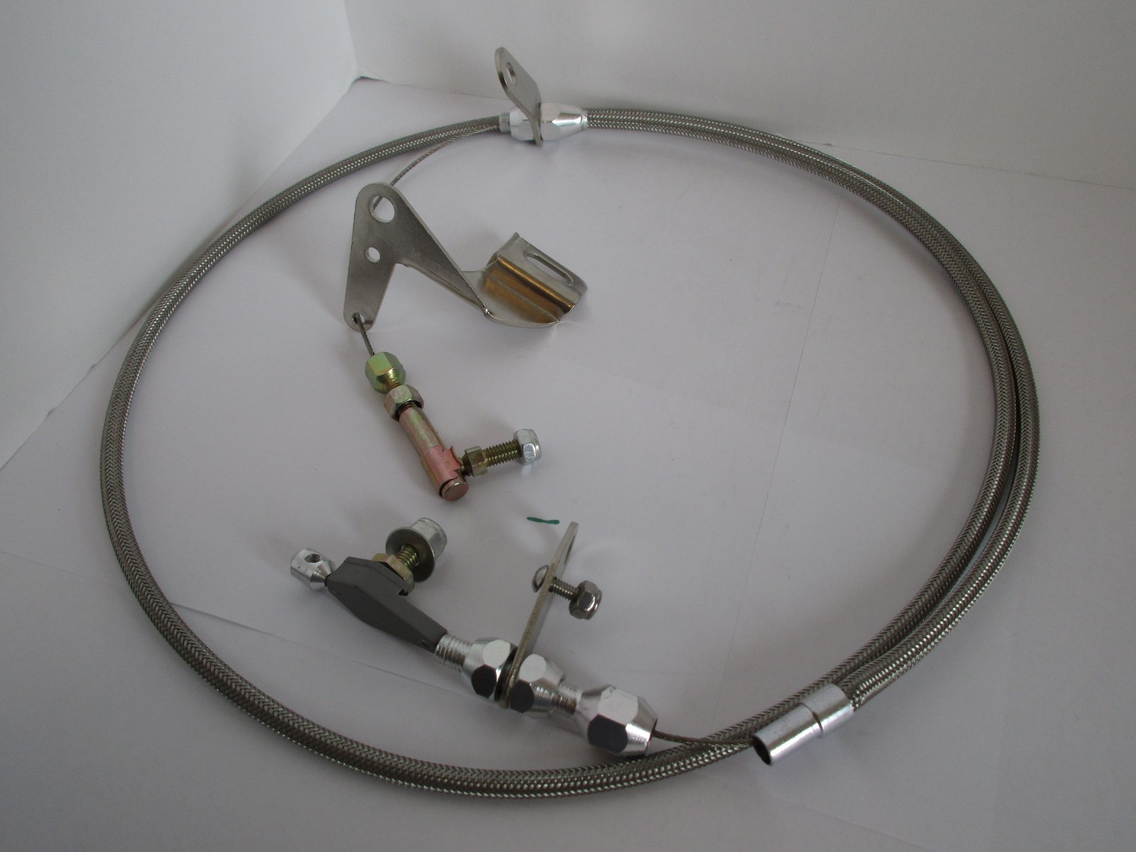 STAINLESS STEEL THROTTLE, 727 KICK DOWN CABLE AND BRACKET KIT #6054/6055/#6056